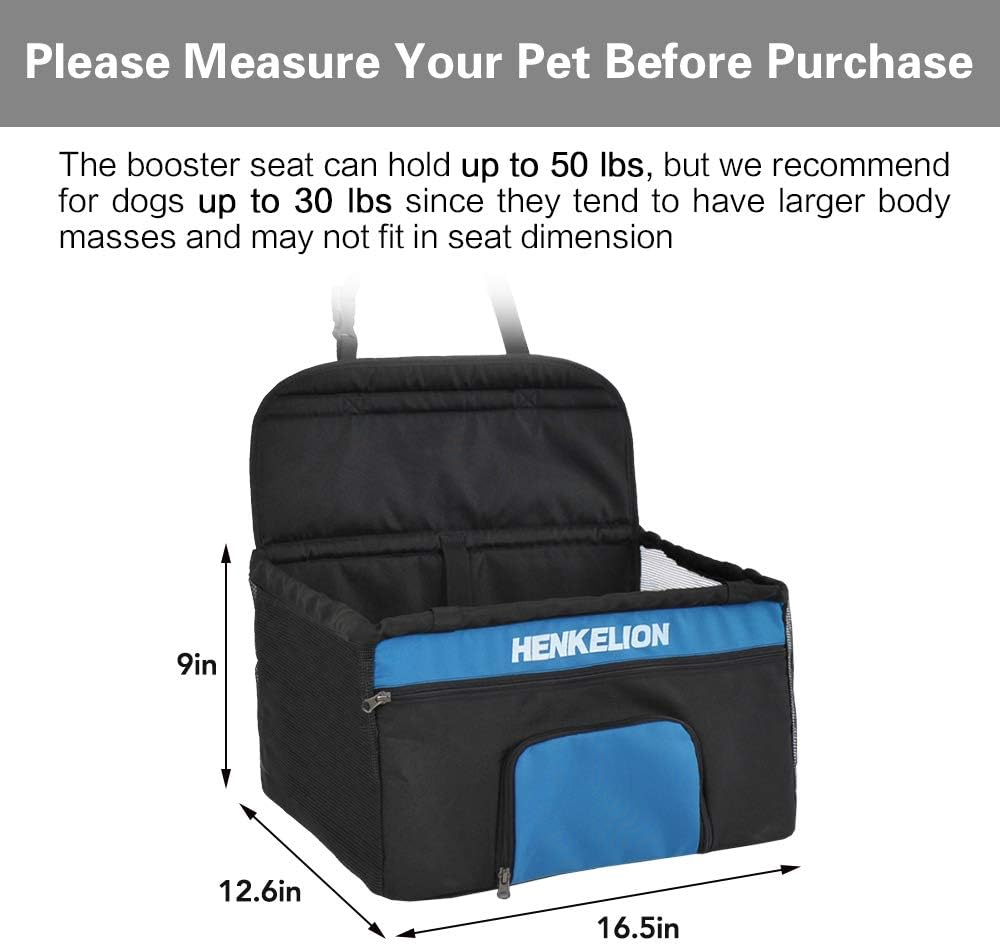 Henkelion Pet Dog Booster Seat, Deluxe Pet Booster Car Seat for Small Dogs Medium Dogs, Reinforce Metal Frame Construction, Portable Waterproof Collapsible Dog Car Carrier with Seat Belt - Black : Pet Supplies