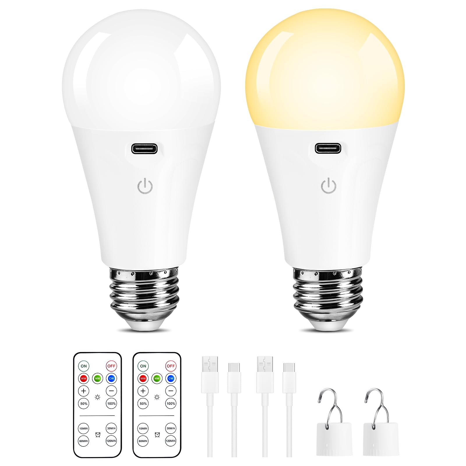 Photo 1 of E26 Rechargeable Light Bulbs with Remote Control, Battery Operated A19 Light Bulb for Lamps, Dimmable, 3 Color Temperatures, Timer, Wireless Light Bulbs Small Size for Sconces, Non-Hardwired 2 Pack