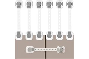 Fursafe&Q Child Safety Cabinet Proofing, Baby Cabinet Locks Adhesive Adjustable Child Safety Strap Locks Drawer Fridge Ovens Toilet Latches No Screws for Furniture Kitchen 6 Pack