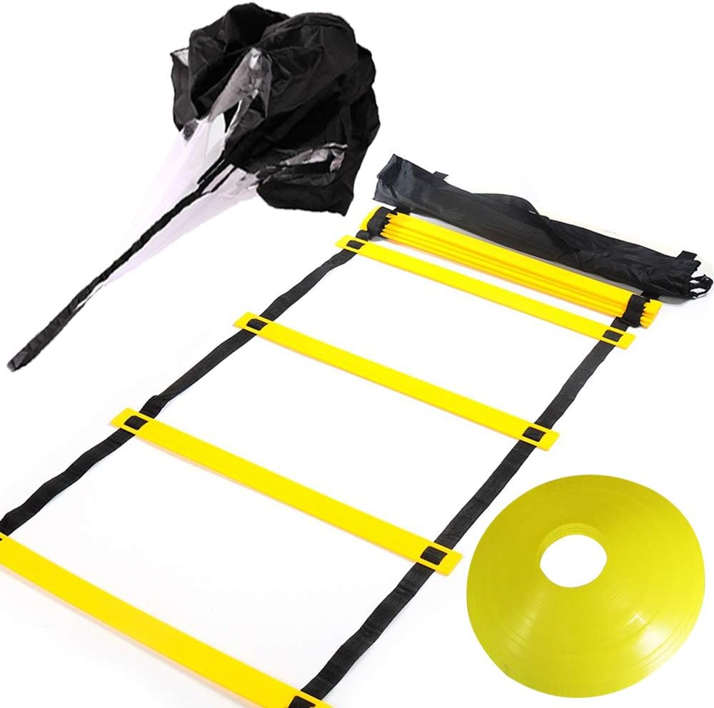 Huvai 6m 12 Rungs Agility Ladder Training with A Resistance Parachute, 12 Yellow Disc Cones, A Carry Bag : Sports & Outdoors