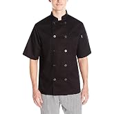Chef Code Men's Short Sleeve Unisex Classic Chef Coat, Black, Large
