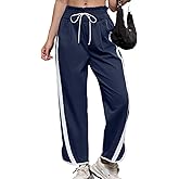 MOONICAT Track Pants Women Barrel Pants Baggy Wide Leg Drawstring Elastic Casual Workout Y2K Contrast Color Pant Pant