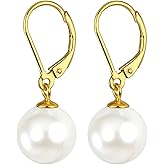 925 Sterling Silver Simulated Pearl Eardrop 18k Gold Plated Leverback Dangle Earrings
