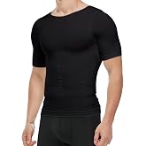 KOCLES Men's Slimming Compression Short Sleeve Undershirt Body Shaper Vest | Seamless 12-panel shapewear: flattens chest, abdomen &amp; sides; X-back support, 4-way stretch, breathable, quick-dry &amp; discreet