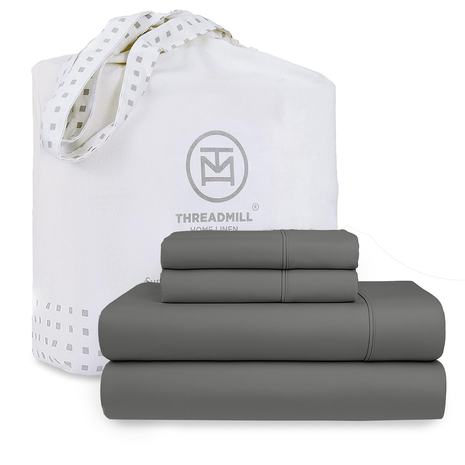 Photo 1 of ***INCOMPLETE SET*** Threadmill Cotton Queen Sheet Set | 100% Cotton Sheets for Queen Size Bed | Solid Sateen Queen Bed Sheets Set with 16” Deep Pocket | Soft Breathable 4-Piece Cooling Bedding Sheet Set | Dark Grey