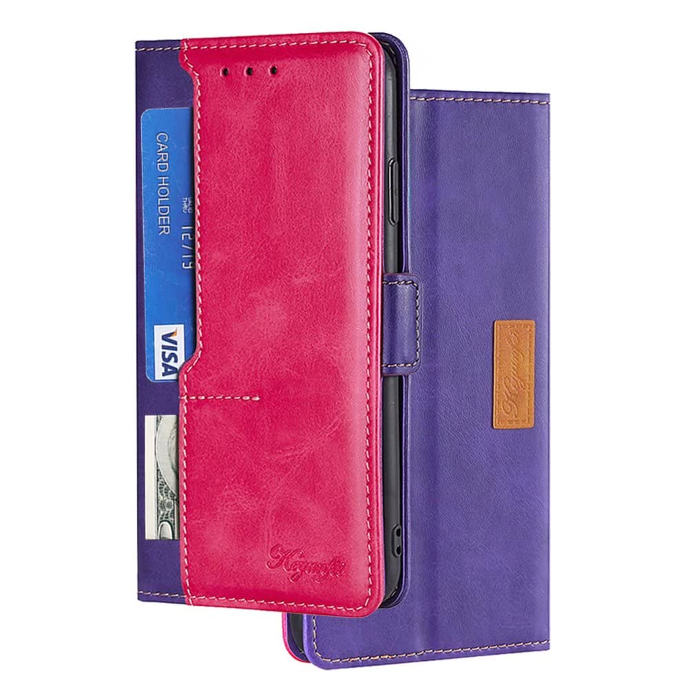 Wallet Case for Vivo V20 SE/Vivo Y70 2020 PU Leather Flip Folio Cover with Double Magnetic Buckle [Multi-Card Slot Position] [Stand Function] Dropproof Phone Case for Vivo V20 SE-Rose Red+Purple