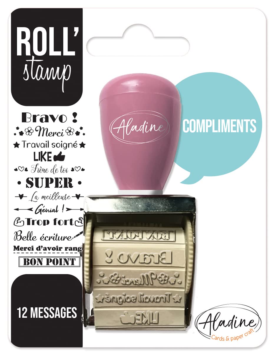 Aladine - Roll' Stamp Compliments – 12 Messages to Stamp Everywhere – Ideal for Bullet Journal, Scrapbooking 2159 Black