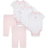 Little Me Clothes for Baby Boys' and Girls' 100% Organic Cotton 5PC Bodysuit and Pant Set, Baby Shower Essentials, NB to 9M