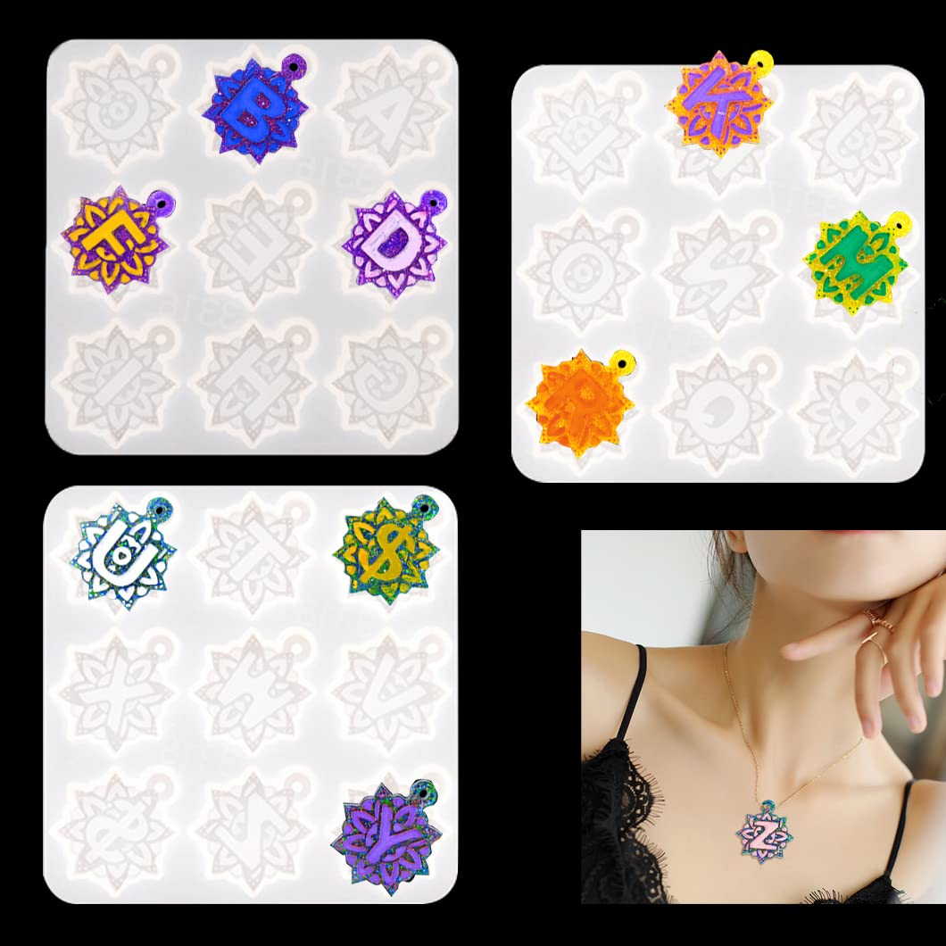 Koonafy Alphabet Resin Moulds,Flower Resin Letter Moulds Keychain,Silicone Molds for Epoxy Resin Casting,Resin Molds for Jewelry Pendant,Keychains, DIY Crafting (Letter molds)