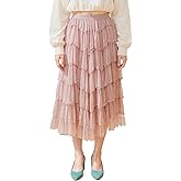 Tulle Skirt for Women Tiered Layered Mesh Fairy Skirts Elastic Waist A Line Midi Tulle Skirt Pleated Cake Skirts