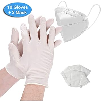 Shocknshop Medium White Disposable Nitrile Rubber Gloves & Face Mask -(10 Gloves, 02 Masks)