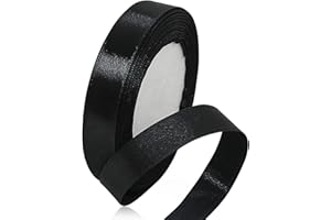 AHOMAME Black Satin Ribbon 5/8 Inches x 25 Yards, Solid Color Fabric Ribbon for Gift Wrapping, Crafts, Hair Bows Making, Wreath, Wedding Party Decoration and Sewing Projects