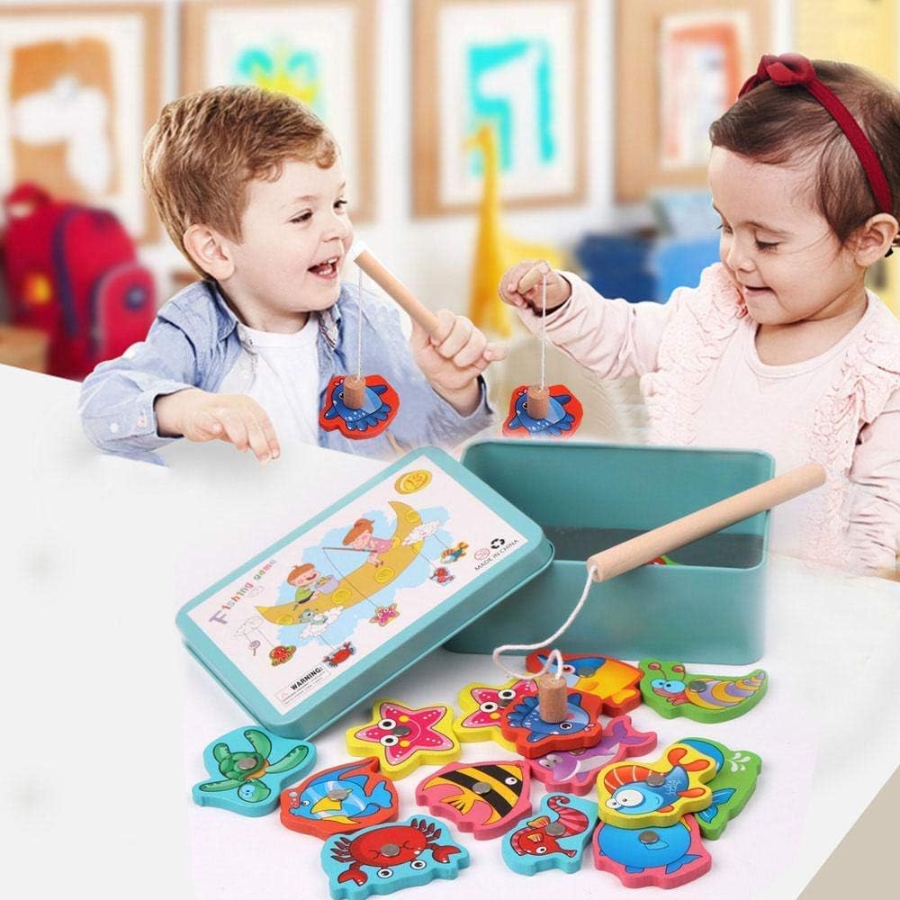 LHKJ Wooden Fishing Puzzle Game with 15 Pieces, Magnetic Rods, 15 Fishes, 1 Submarine, 1 Poster, Vibrant Style, Aquatic Theme - Image 4