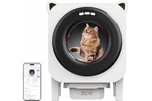 BZW Self Cleaning Litter Box - Automatic Litter Box for Large Cats with App Control - Safety Protection & 1 Roll Garbage Bags, Extra Large Capacity, Black