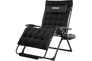 HOMSHADE XXL Zero Gravity Chair with Cushion, 33In Oversized Zero Gravity Lounge Chair, Patio Outdoor Recliner Chair for Indoor Outdoor with Headrest, Cup Holder, Footrest Support 500Lbs, Black