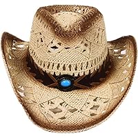 D Diana Dickson Classic Western Structured Curved Brim Straw Cowboy Hat,Beige 1