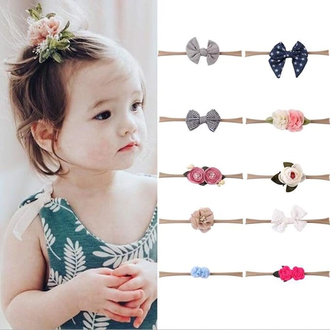 Amazon Com 10pc Girl S Flower Headband Set Toddler Bow Hair Tie