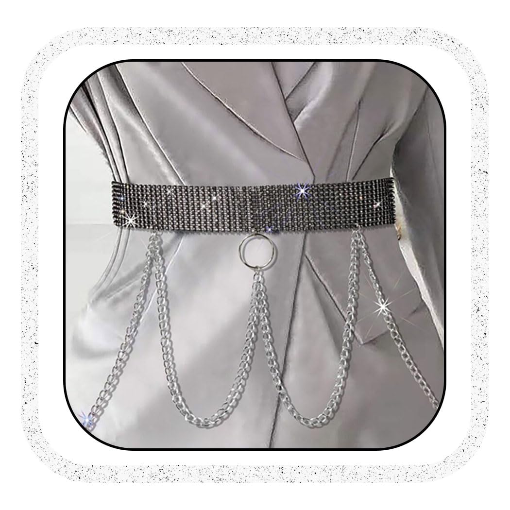IYOU Fashion Crystal Waist Chain Black Rhinestone Body Chain Layered Diamond Belly Chains Nightclub Belt Body Accessory for Women