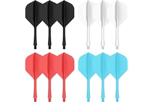 CyeeLife Intergrated Dart Flight and Shaft System,12 Flights and shafts in Total (Black,White,Blue,Red)