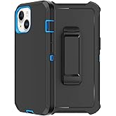 for iPhone 13 Mini/12 Mini Case, with Belt Clip Holster,2X Screen Protector Heavy Duty Full Body Shockproof Rugged Protective Cover for Apple iPhone 13 Mini/12 Mini Black/Blue