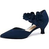 Coutgo Womens Low Kitten Heels Dressy Shoes Comfortable Closed Toe Flower Slip on Formal Party Dance Heeled Pumps