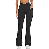 OQQ Women Pants Soft Active High Waist Crossover Flared Trousers with Pockets