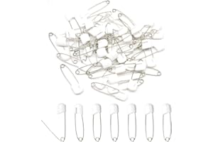 Hocansen 50 PCS Safety Pin 54mm/2.2in Baby Diaper Pins for Cloth Plastic Head Baby Pins for Diapers Stainless Steel Cloth Pins with Locking Closures Nappy Pins for Crafts（DT/White）