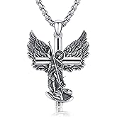 CRWENG Archangel Saint Michael Necklace for Men Women 925 Sterling Silver Saint Michael Amulet Pendant Necklace Archangel Miracle Medal Pendant Protect Us Religious Jewelry Gift for Men