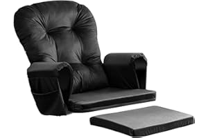 Osunnus 5PCS Rocking Chair Cushion Set Velvet Glider Rocker Replacement Cushions with Ottoman Cushion Storage Pockets for Indoor Nursery Glider Rocking Chair, Black
