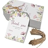50pcs Wildflower Thank You Tags, Floral Gift Tags for Baby Shower and Wedding Party Favors Decoration (Purple)