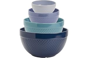 TABLETOPS GALLERY TIMELESS DESIGNS SINCE 1983 Tabletops Gallery Hobnail Style 4 Piece Blue Storm Stoneware Nesting Mixing Bowl Set for Baking and Cooking