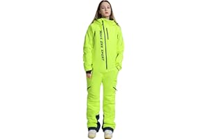 MOUS ONE Women One Pieces Ski Suits Waterproof Warm Insulated Ski Jumpsuit Removable Hood Snowsuit for Snow Sport