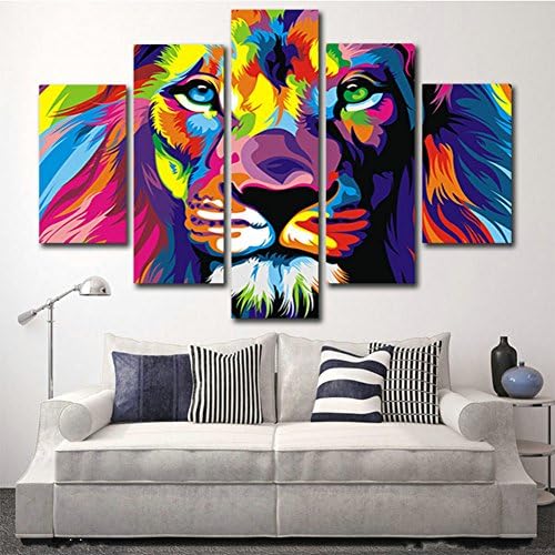 HtpArt 5 Piece Original Animal Oil painting pictures Art print on the canvas, wall decor, Home wall art picture,color, Lion king (No Frame) Unframed htp15 50 inch x30 inch