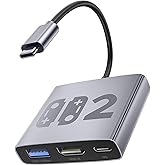 Aluminum Alloy 3-in-1 Switch 2 Dock, Bemkiru Portable Travel Dock for Nintendo Switch 2/Switch/OLED/ROG Ally/Legion GO, Switch 2 TV Docking Station Adapter with HDMI 4K@60Hz, USB 3.2 and PD 100W