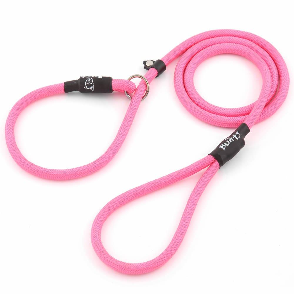 Bunty Rope Slip Lead for Dogs, Small | Anti Pull Dog Lead, One-Size-Fits-All, Durable Woven Nylon, Ideal for All Dogs - No Pull Training Aid, No Collar Needed - 120cm, Pink