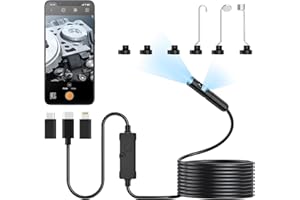 FUTUREBATT Dual Lens Endoscope Camera with Light for iPhone or Android Phone 1920P HD Borescope 9.84FT Semi Rigid Snake Camera IP67 Waterproof 8 LED Light Brightness Adjustable 7.9mm Diameter