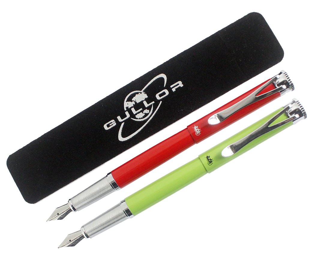Gullor 2PCS Jinhao Fountain Pen Set Y1, Silver Trim, Medium Nib - Red & Green