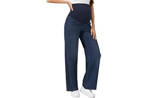 POSHGLAM Women's Maternity Jeans Wide Leg Side Seam 31'' Stretchy Comfy Pregnancy Denim Pants