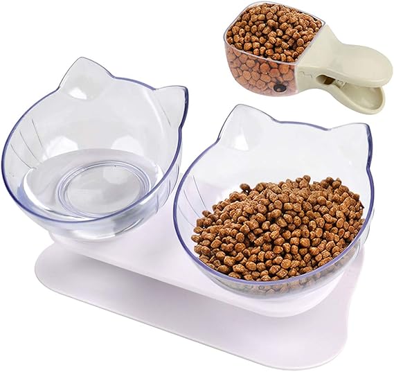 Joyibay Cat Bowls, Double Cat Bowl with Raised Stand 15° Tilted Non
