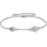 JERWLI Evil Eye Hamsa Witches Knot Bracelet Sterling Silver Bracelets Good Luck Protection Amulet Pagan Wiccan Jewelry for Women