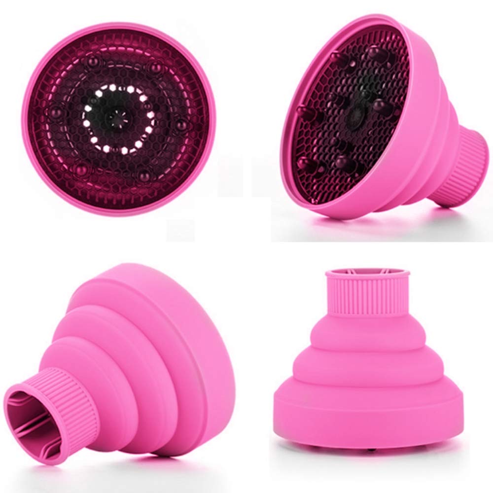 Hair Diffuser Hair Dryer Travel Collapsible Hair Dryer Portable Diffuser Curly Hair Airflow Attachment for Salon or Home Use (rose red)