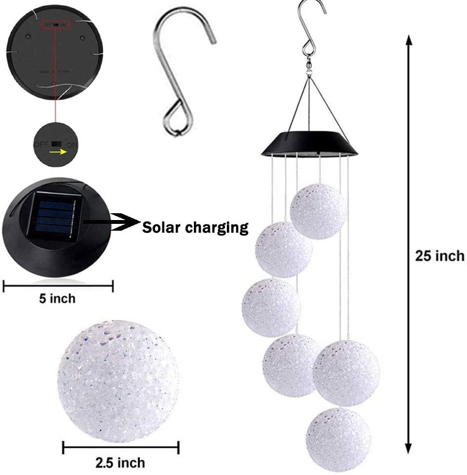 Wind chimes Color Changing Solar Power Wind Chime Crystal Ball Wind chimes Mobile Portable Waterproof Outdoor Decorative Romantic Wind Bell Light for Patio Yard Garden Home (2 pack Crystal Ball) : Garden & Outdoor