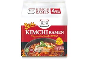 JONGGA Kimchi Ramen with Real Kimchi Pack of 4, Korean Instant Hot and Spicy Kimchi Noodle Soup, Authentic Savory Korean Kimchi Ramen Packs, Quick and Convenient, Ready in 5 minutes