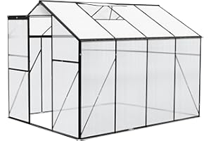 8x6 FT Polycarbonate Greenhouses with Sliding Door and Adjustable Vent Window, Zstar Heavy Duty Outdoor Aluminum Walk-in Green House for Outdoor Garden Backyard, Greenhouses for Outdoors, Black