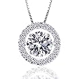 ARINZA Silver Necklace for Women, 1 Carat Dancing Diamond Cubic Zirconia Halo Pendant with 18"+2" Adjustable Chain, Anniversary, Birthday, Gifts for Mom, Wife, Girlfriend, Mothers Day Gifts