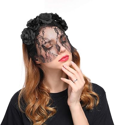 Yjzq Cercle Floral Coiffe Rouge Noir Voilette De Mariage Serre Tete Avec Voile Court Guirlande Deguisement Femme Masque Dentelle Spectacle Ceremonie Photographe Amazon Fr Vetements Et Accessoires