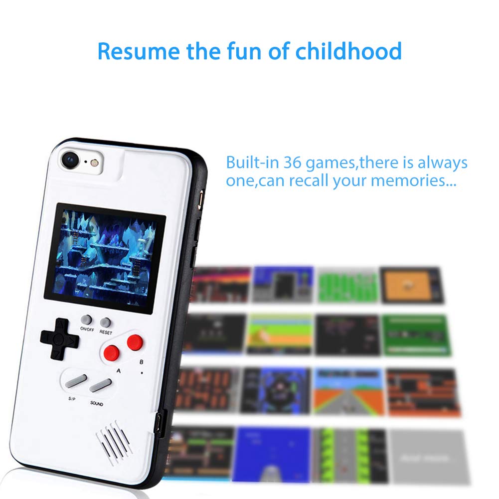 Elekpopu Game Case für iPhone 6,6s,7,8, Retro 3D Game Hülle mit 36 klassischen Spielen (Weiß)
