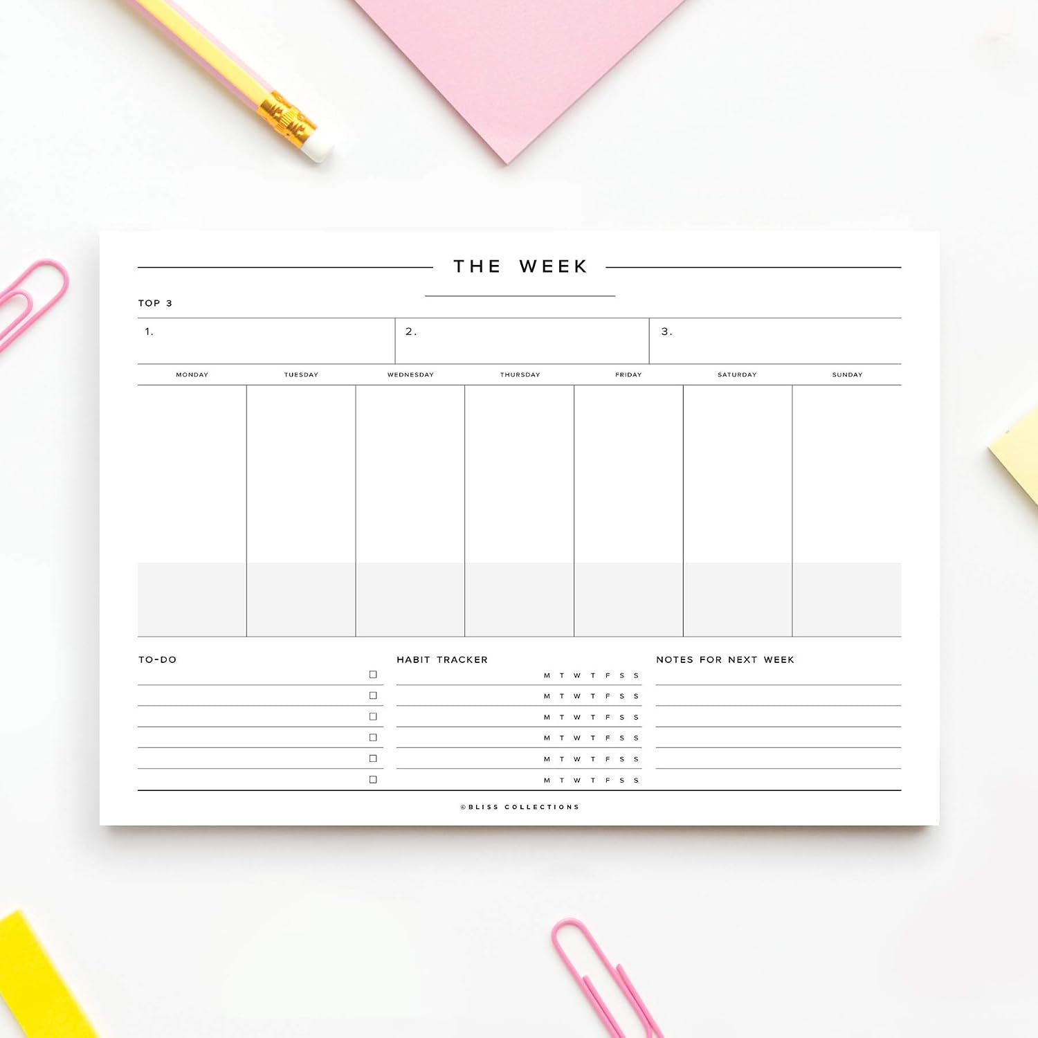 Bliss Collections Minimalist Weekly Planner Tear Off Pad, 50 Undated Sheets, Desk Notepad, Daily Calendar, Task Planner - Image 5