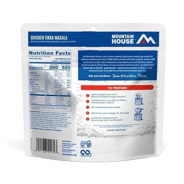 MOUNTAIN HOUSE CHICKEN TIKKA MASALA | FREEZE DRIED BACKPACKING & CAMPING FOOD | GLUTEN-FREE | 2 SERVINGS