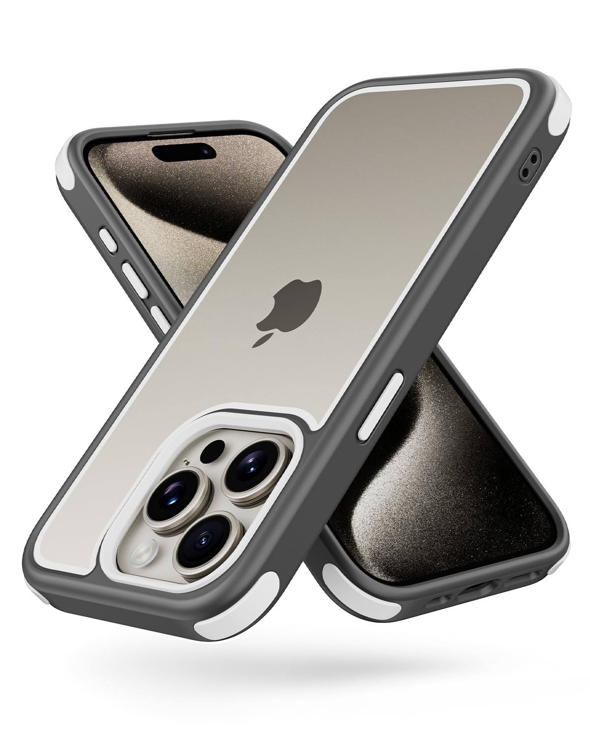 MobNano for iPhone 15 Pro Max Case, [Multi-Color][Shockproof] [Dropproof] Bumper Case, [Non-Yellowing] Clear Back Case - Grey/White — image 1